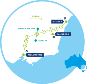 CLARA Melbourne–Sydney high-speed rail route map showing branch lines to Albury and Wagga Wagga